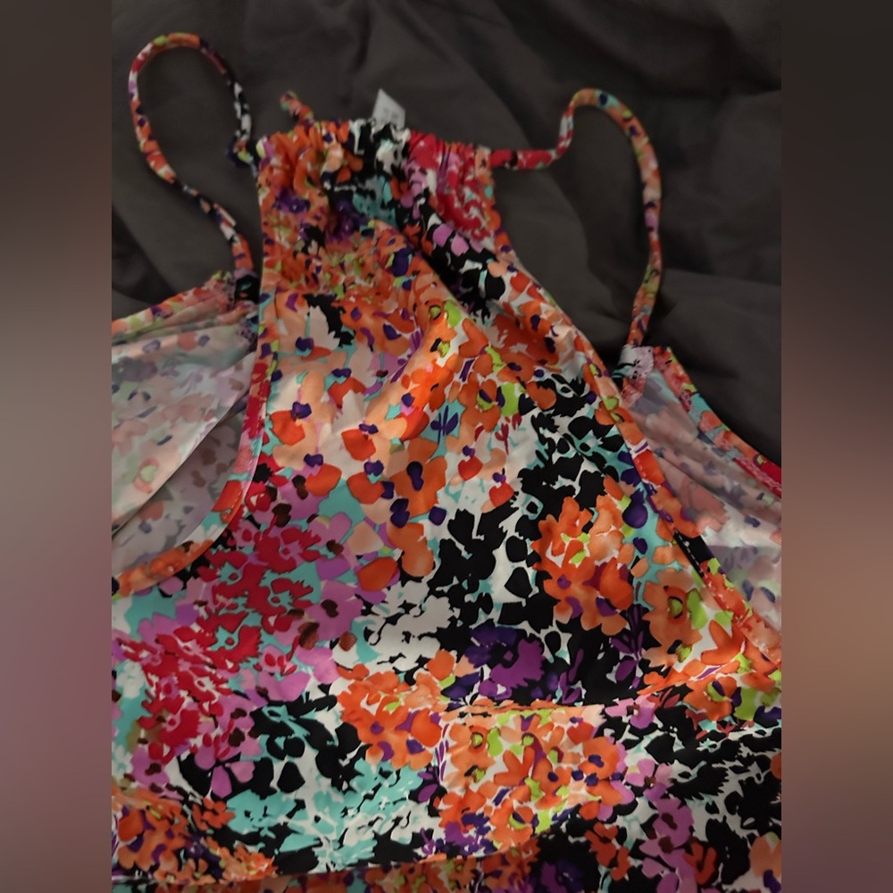 New Kenneth Cole Swimsuit Bikini Cover Up Dress Sz M Multi Neck Tie